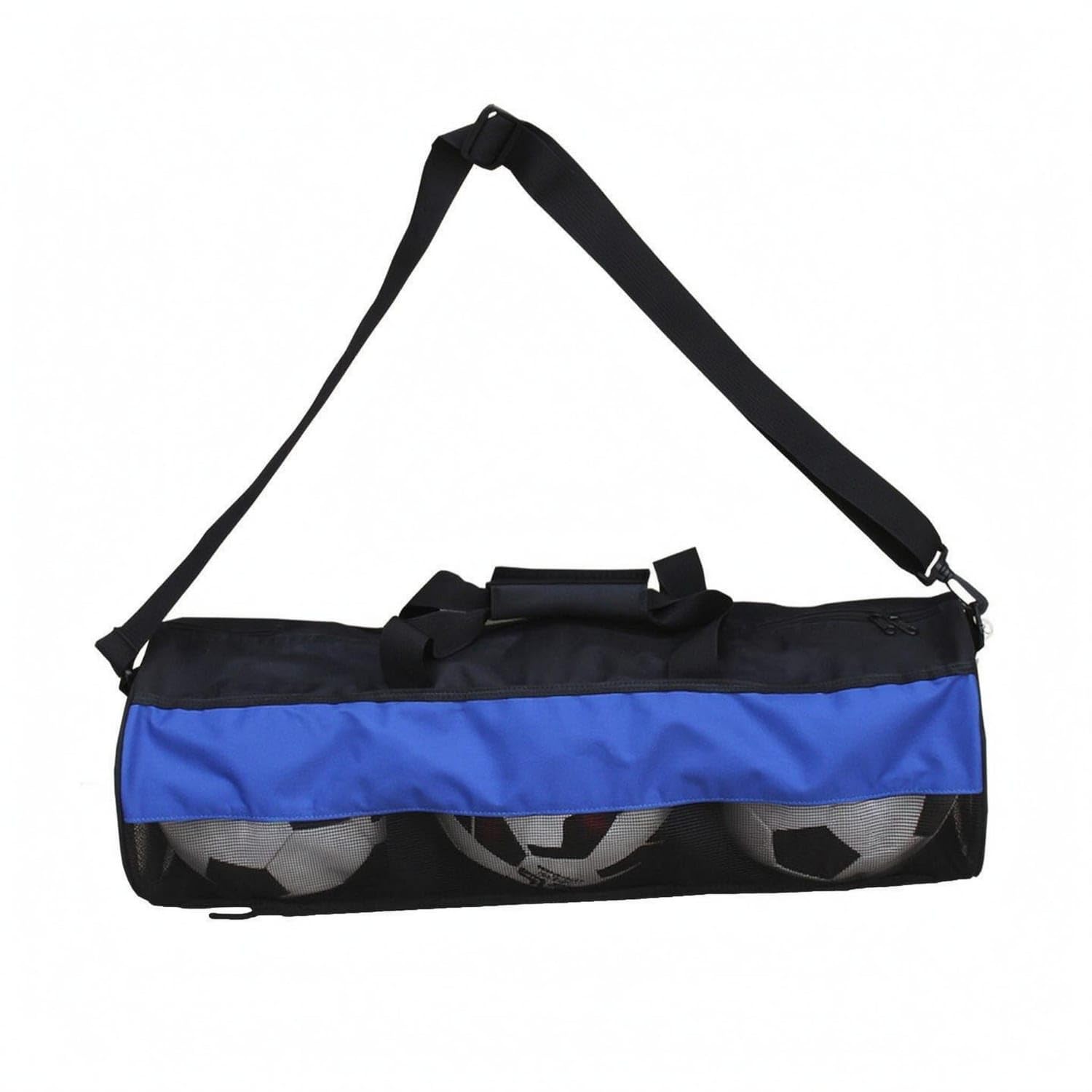 Zippered Top Soccer Ball Bag Metal Hardware Soccer Mesh Bag Athletic Storage, Black Blue-image-32