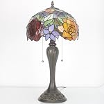 Tiffany Lamp Antique Style Stained Glass Table Light W12H22 Inch Red Rose Lampshade S001 WERFACTORY LAMPS Lover Parents Kids Girlfriend Living Room Bedroom Study Office Coffee Bar Desk Art Crafts Gift | Red Rose Flower 12X12X22 Inches Decor Bedroom L