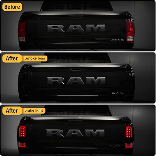 Miniatura 2 de LitMiRaCle Luz trasera LED de lente ahumada compatible con Dodge RAM 1500 2009-2018, luz de freno LED trasera compatible con Dodge RAM 2500 3500