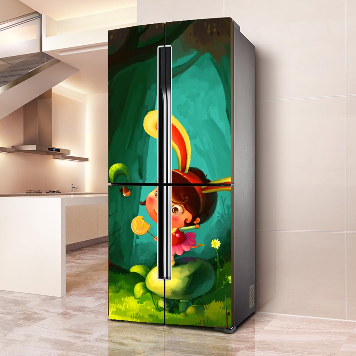 VHcgCGJ Fridge magnet, Full Covering, Freezer Skins Wall Stickers for Kitchen Decal, Kid Cartoon Forest Girl(L: 100x180 cm)