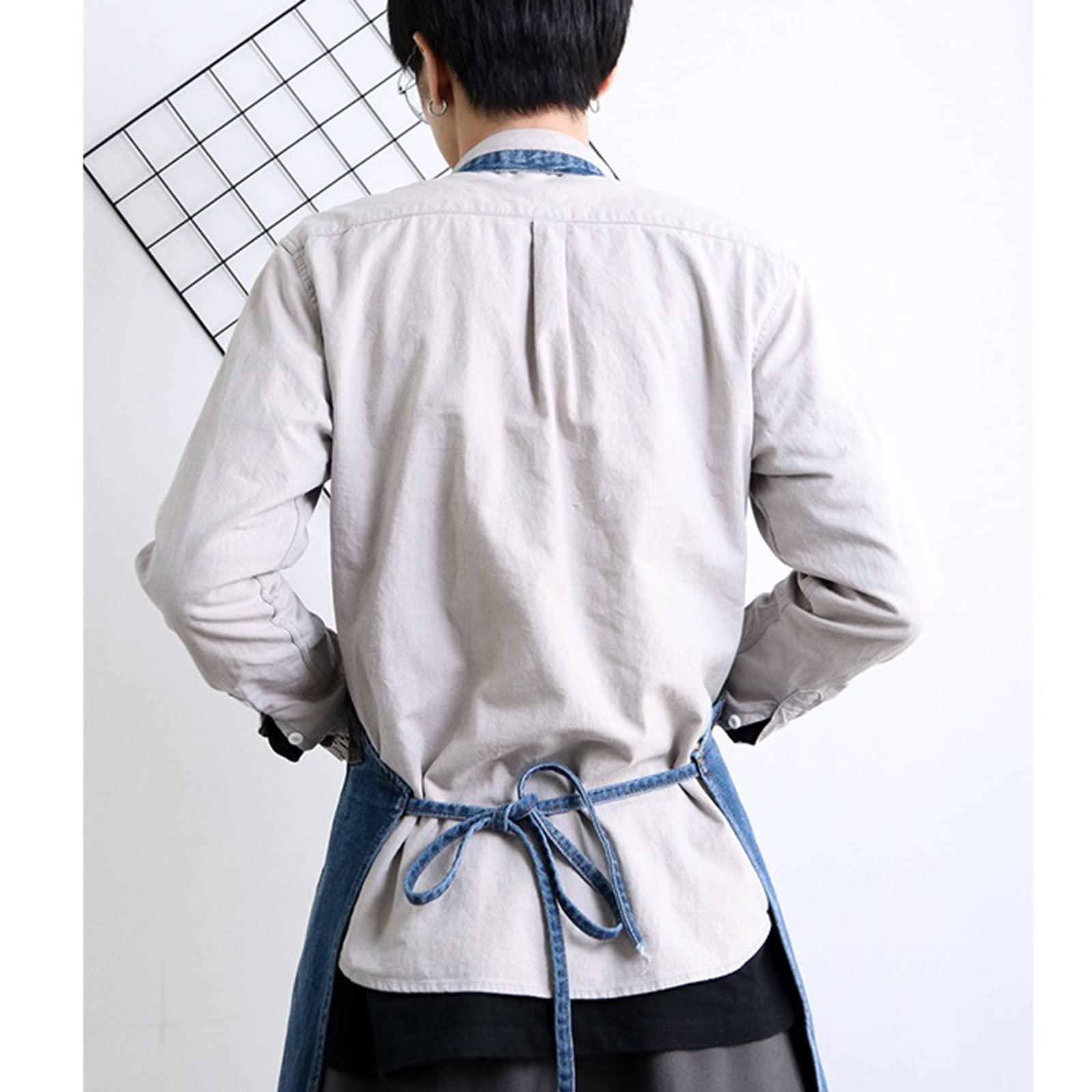 Tablier en denim délavé pour barista, travail, salon de thé, restaurant, serveur, vêtements de travail, pâtisserie, nail art, barbier (bleu), bleu, taille unique