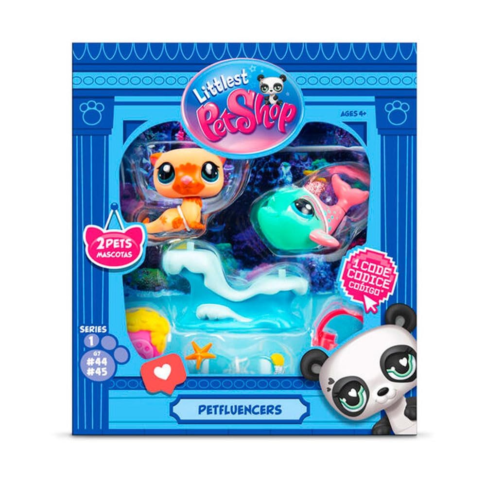 BANDAI Littlest Pet Shop Pack PETFLUENCERS DIVERSIÓN Selfie BF00563 Incluye 2 Mascotas, 4 Accesorios, 1 Fondo, 1 Tarjeta de coleccionista, 1 código Virtual, Generación 7, Mascotas #46 y #47, 4 años+