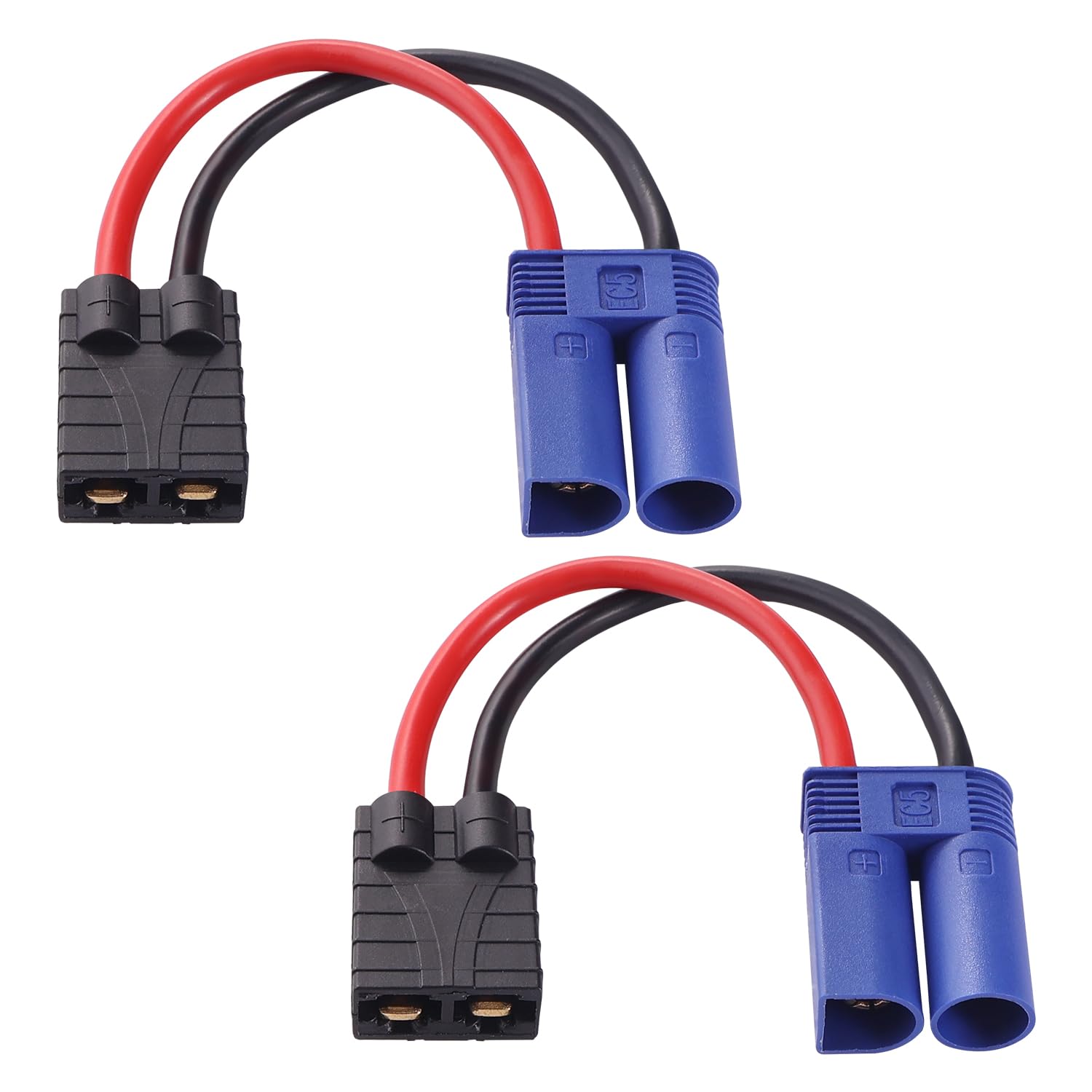 2 Sztuk Kompatybilne z Traxxas do EC5 Adapterem, EC5 Męski do Kompatybilnego z TRX Żeński Wtyk Złącza, z 10cm 14AWG Silikonowym Kablem, do Akumulatora RC LiPo