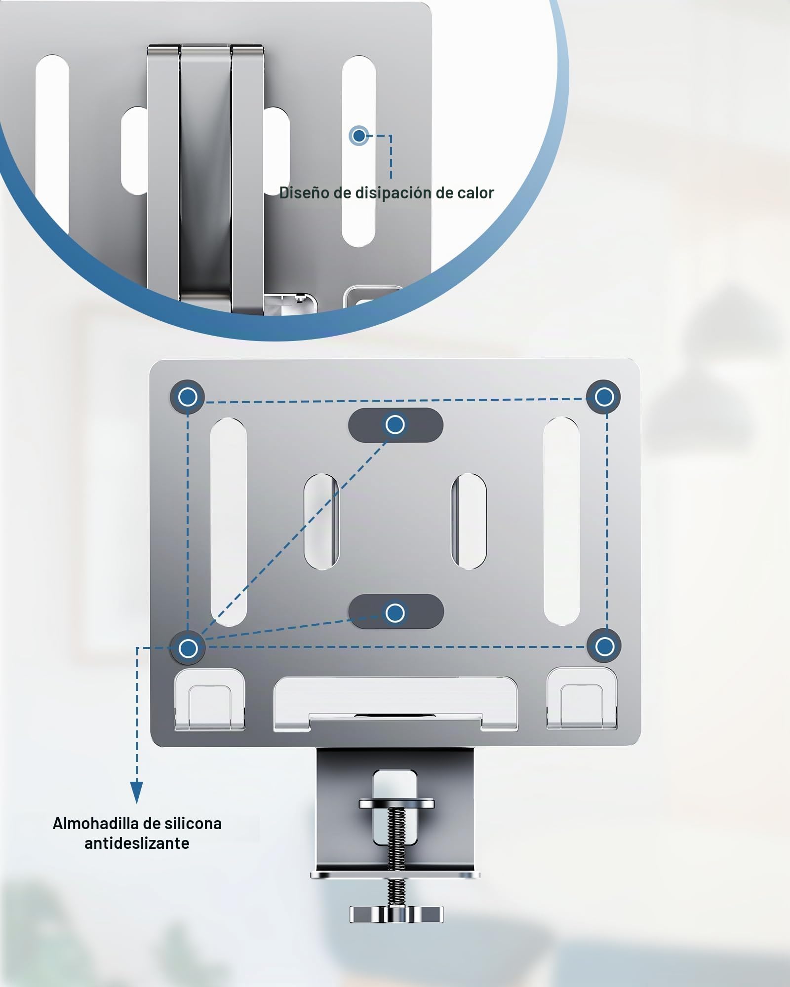 Soporte para computadora portátil para escritorio, soporte de brazo para laptop con rotación de 360°, bandeja de mesa de aluminio ajustable, soporte plegable para tablet, apto para iPad MacBook