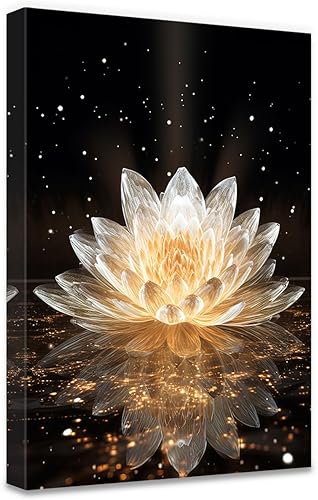 QIXIANG Cuadro de flores de loto para decoración de pared, impresiones en lienzo zen, pintura floral de loto brillante, decoración floral moderna,