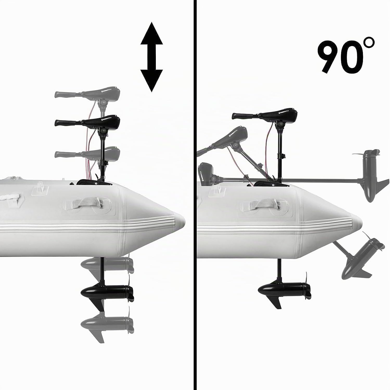 EBERTH moteur hors bord, moteur électrique bateau, 86 lbs de poussée, 24V, bateau pneumatique moteur électrique, 5 vitesses avant, 3 vitesses arrière