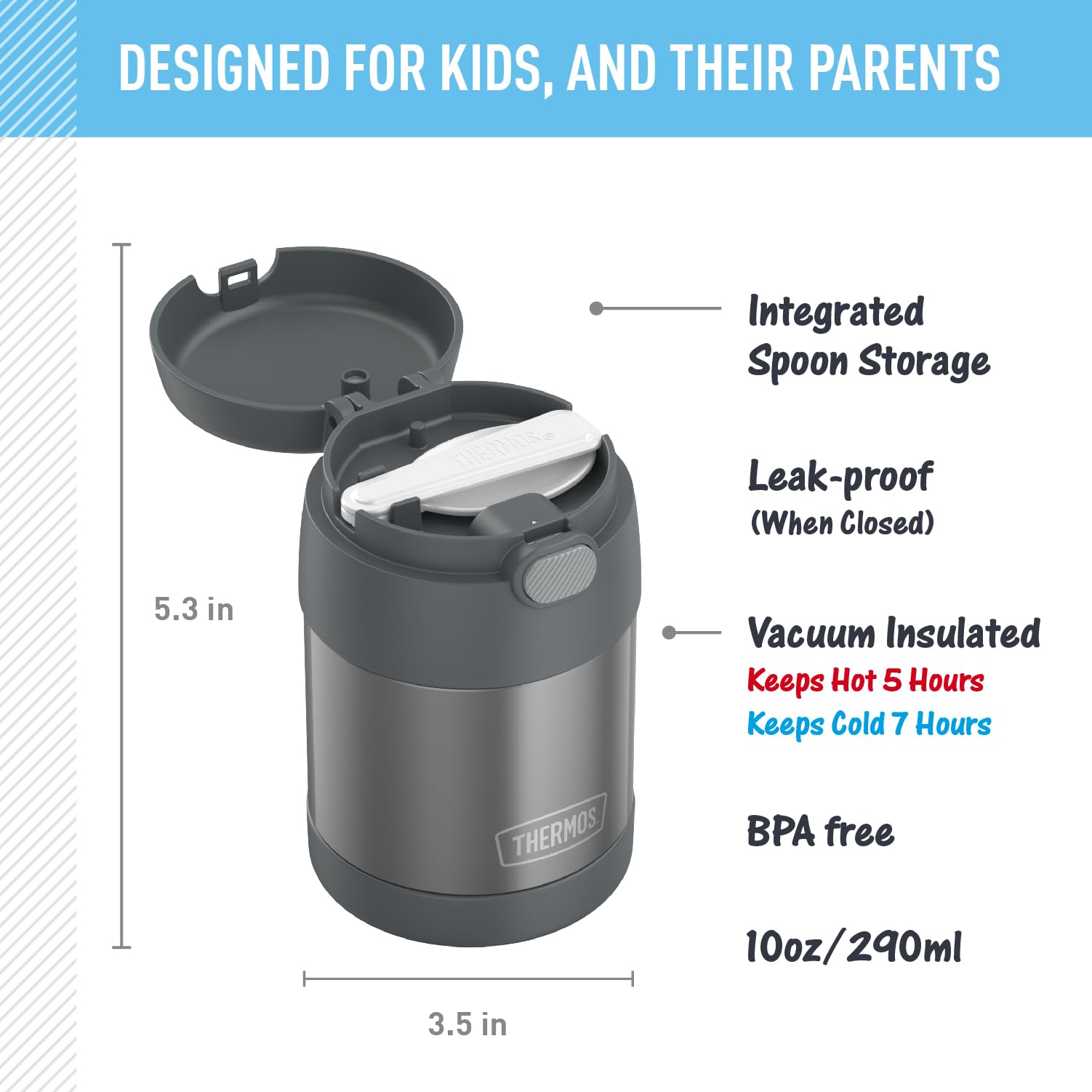 Thermos Funtainer - Tarro de comida de 10 onzas, color gris