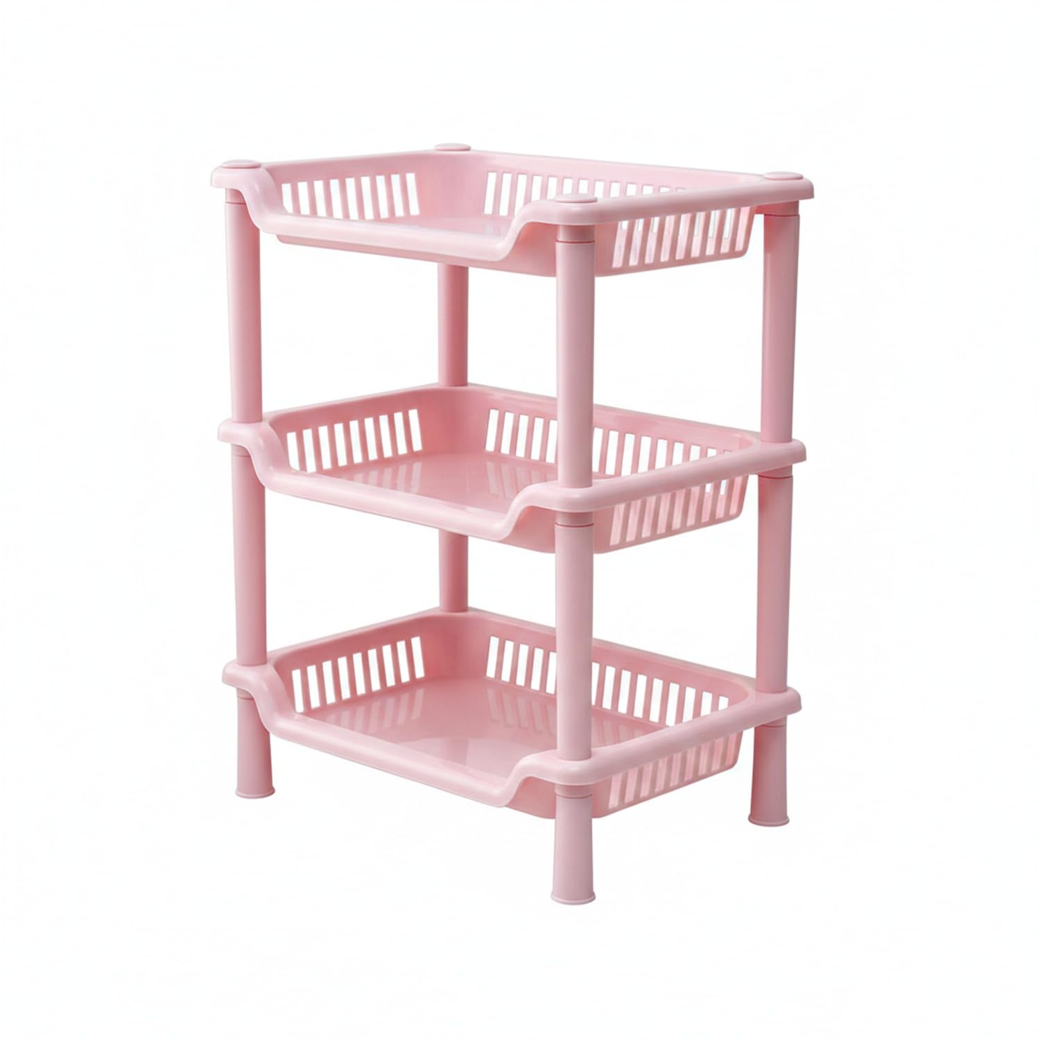 3-Tier Pink Plastic Shower Caddy, Compact PP Bathroom Corner Shelf & Vanity Organizer, Durable Toiletry Storage Rack for Home
