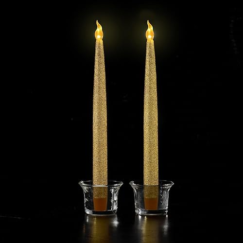 Vista 25 de Furora Lighting - Velas largas LED sin llama, para ventana, a pilas, velas eléctricas con función de temporizador de 6 horas Oro 11.5