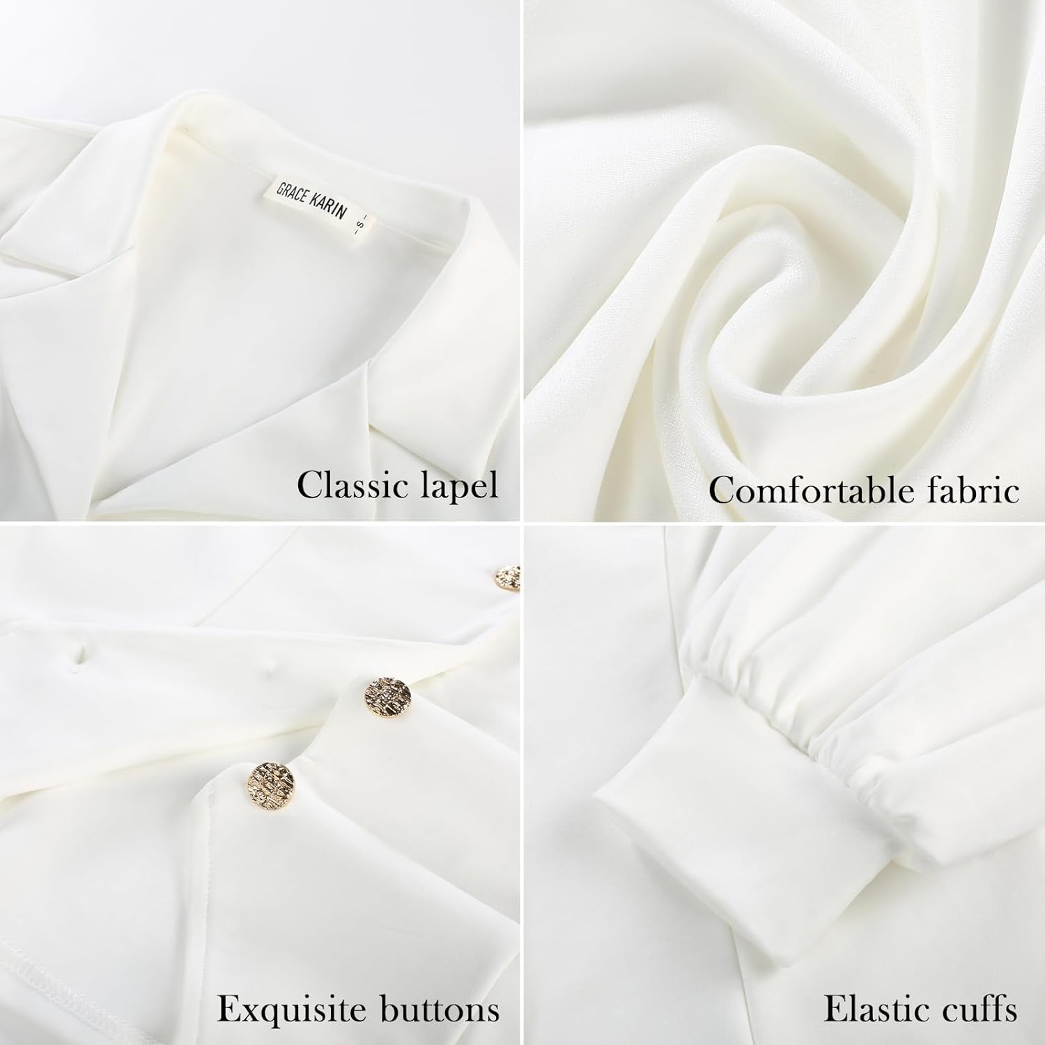 GRACE KARIN Work Shirts for Women Lantern Long Sleeve V Neck Blouse Button Down Elegant Business Office Top - Image 5