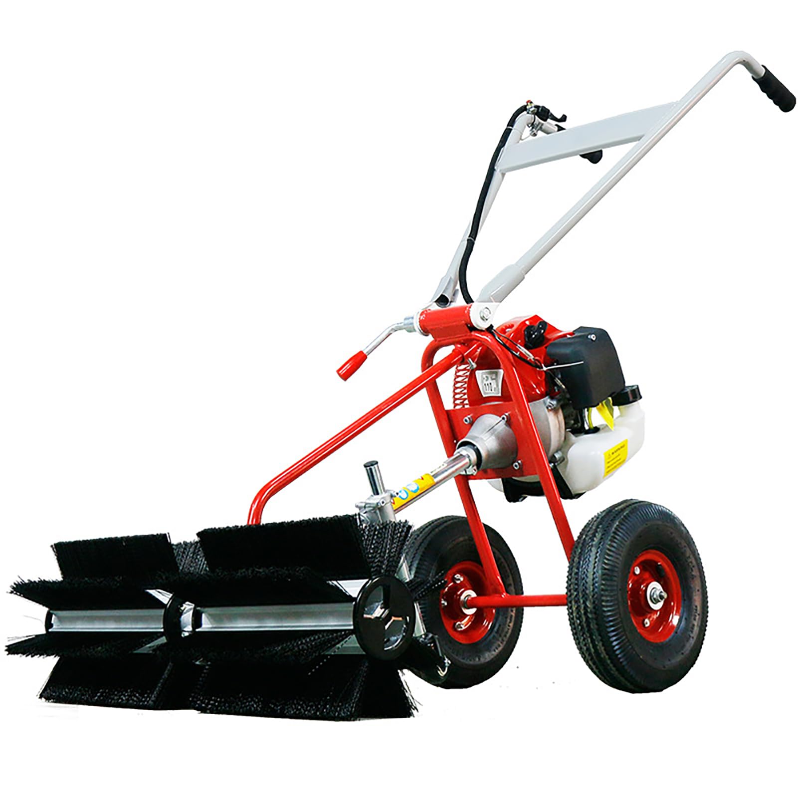Escoba barredora de gas de 2 tiempos de 43 cc, 1.7 HP de paseo detrás, ancho de barrido de 600 mm, barredora de nieve de mano para jardín, patio, entrada, césped, herramienta portátil de limpieza de