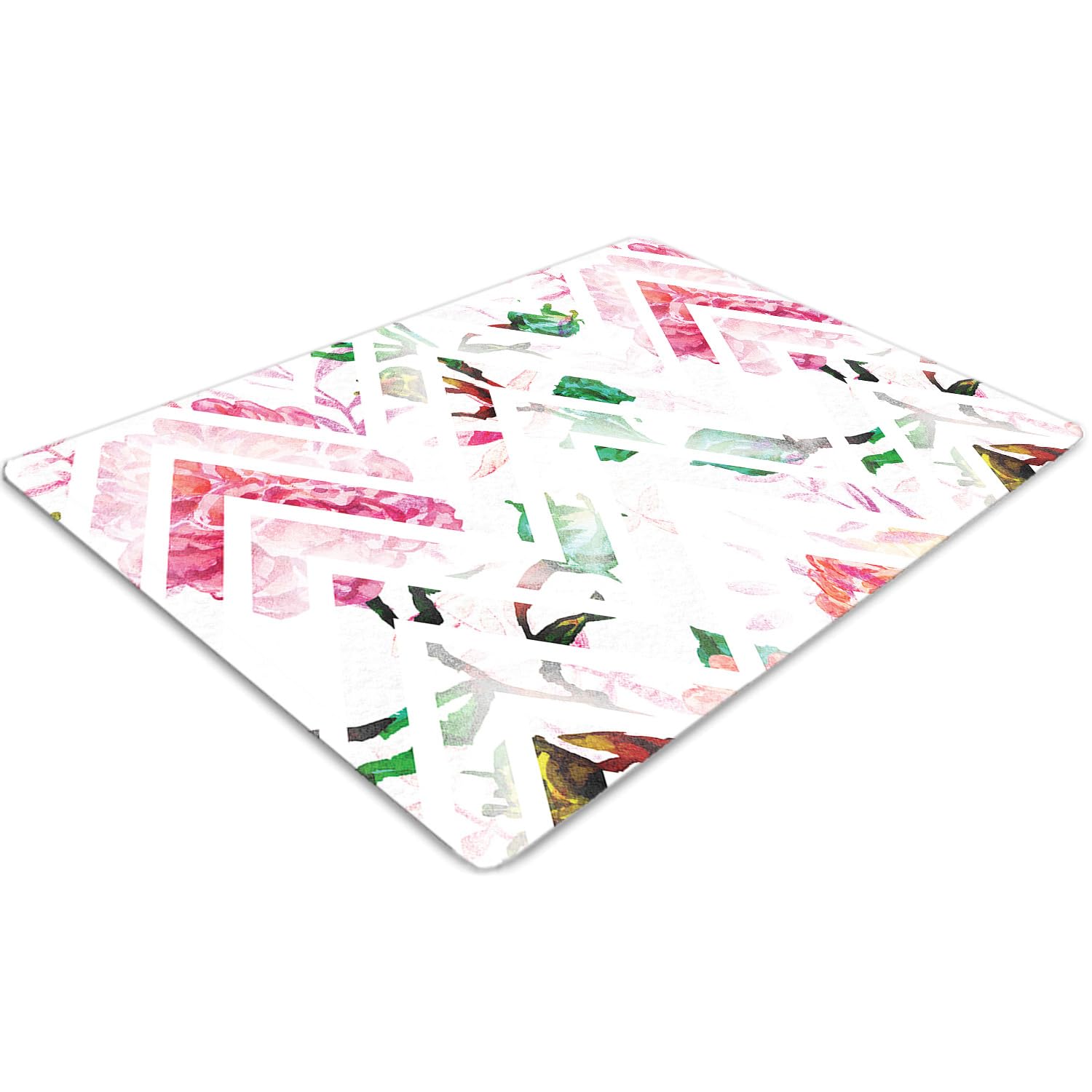 Tapis de protection de sol en PVC 100x70 cm à motif chevrons floraux