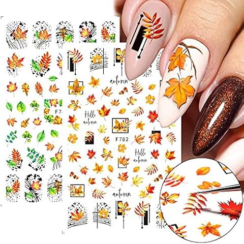 8 Sheets Fall Nail Art Stickers Thanksgiving Nail Decals 3D Maple Leaf Nail Stickers Autumn Butterfly Maple Leaves Nail Designs Decorations for Women Kids Girls Holiday DIY Manicure Charms Cover