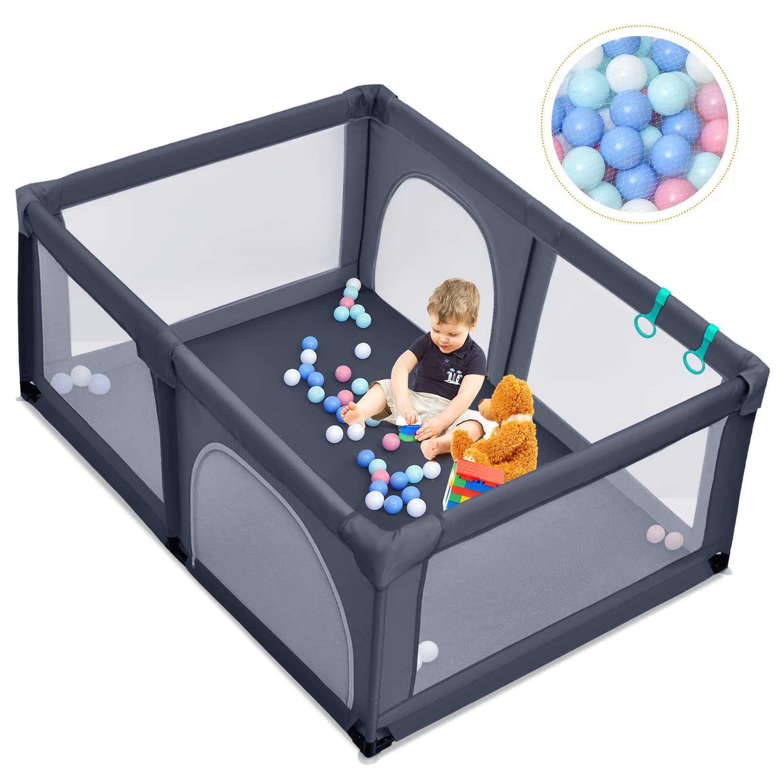 LIFEZEAL Parc de Jeu pour Bébé, Parc Bébé en Oxford, Centre d'Activité Enfants avec 50 Balles, Ventouses Antidérapantes, Idéal pour Intérieur et Extérieur (190x120x69 cm, Gris foncé)