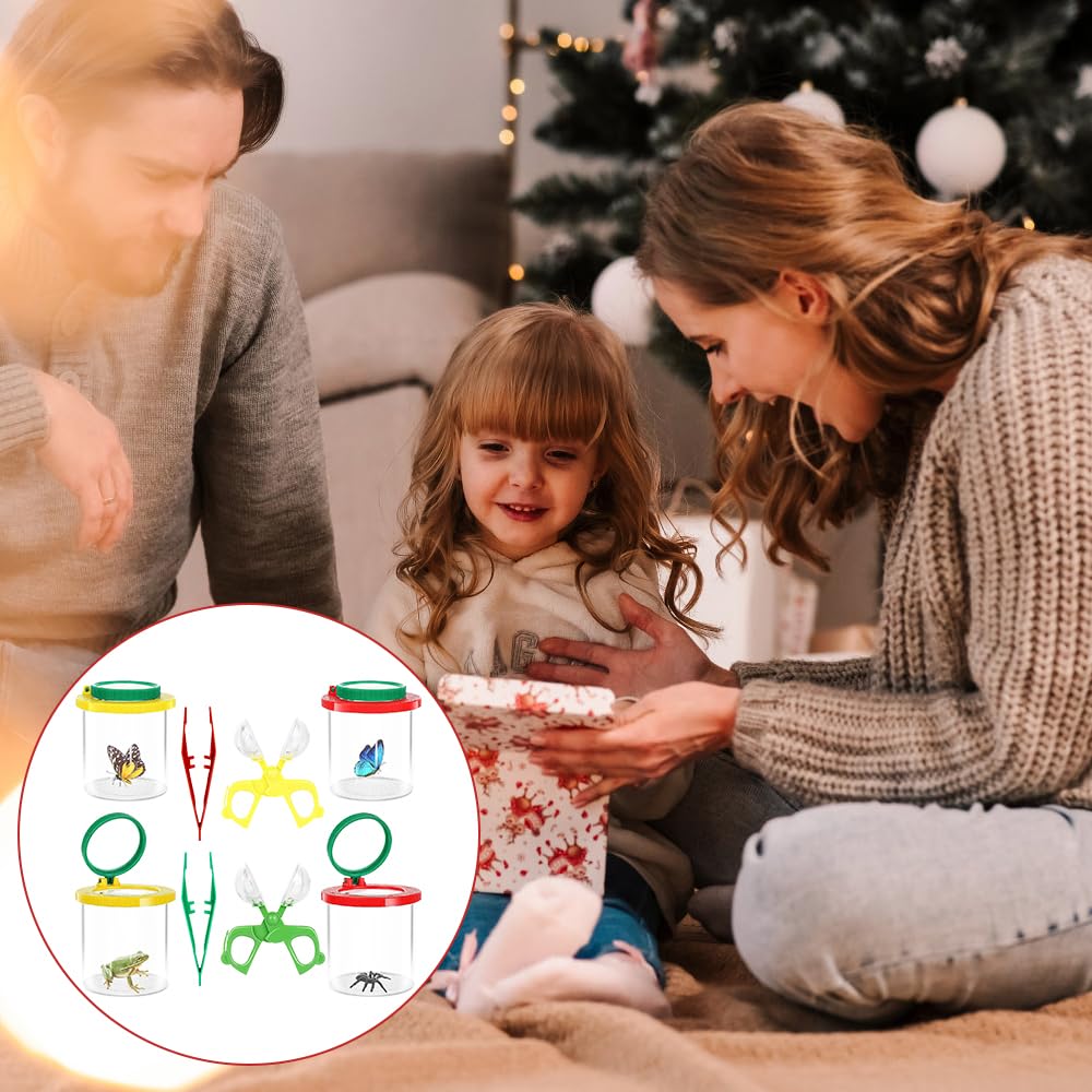 Barattolo per Insetti per Bambini, 4 Pezzi Box Insetti con Ingranditore Kit, Educational Toys Barattolo Osserva Insetti, Barattolo Osserva Insetti Trasparenti con Lente d'Ingrandimento