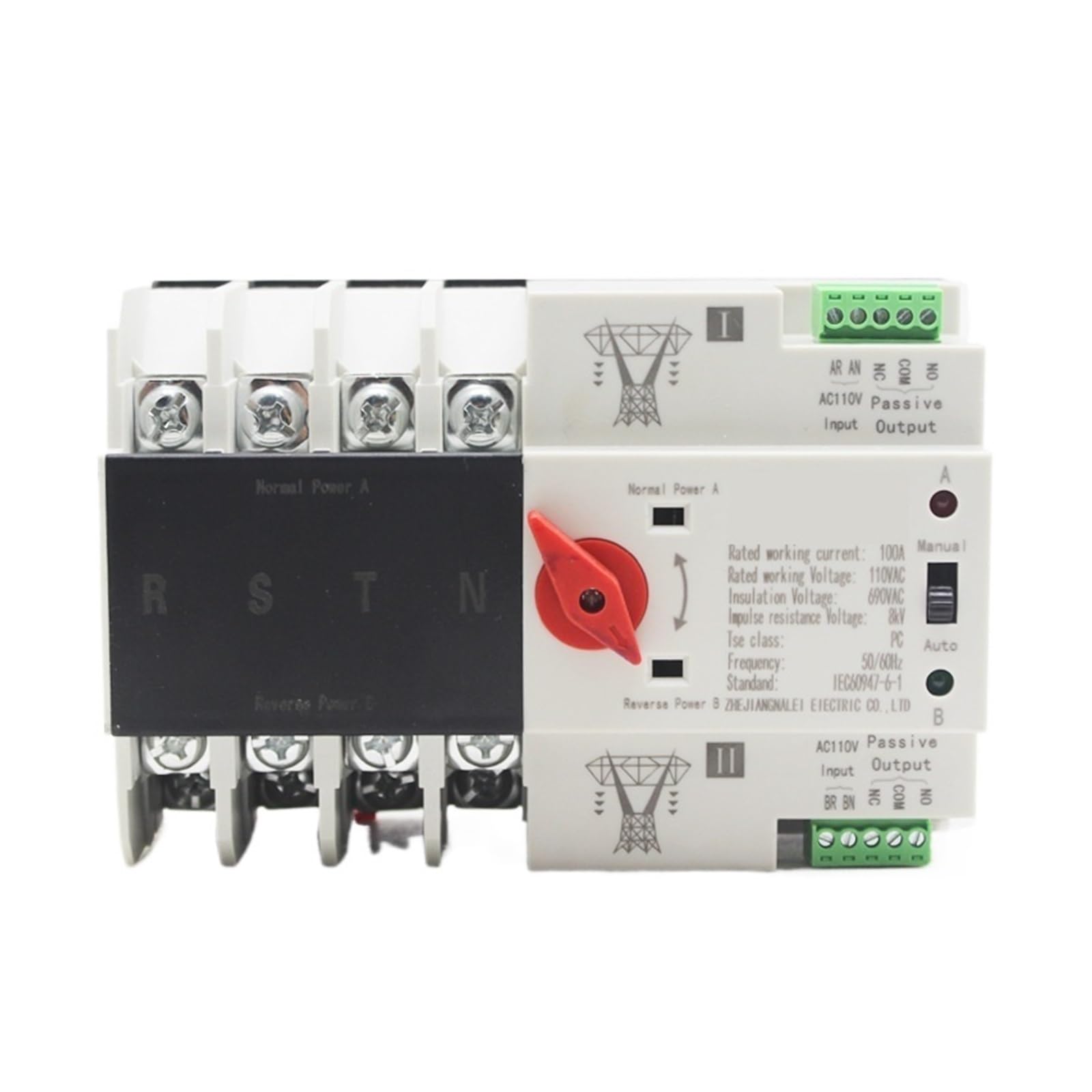 Automatischer Umschalter mit doppelter Leistung 110-V-Netzstromschienentyp, Millisekunden-Pegelschaltung, unterbrechungsfreie Dual-Stromversorgung, Transferschalter 4P 100A63A(110V