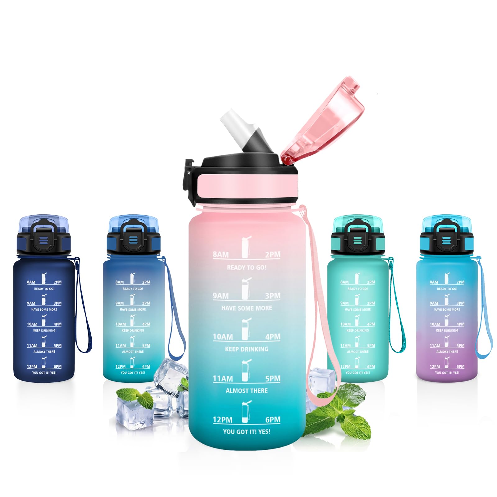 JAPORIA 500ml Water Bottle, Motivational Water Bottle with Straw, Leak Proof, Leak-proof, Water Bottle with Time Indicator, Sports Water Bottles for Camping, Running, Traveling