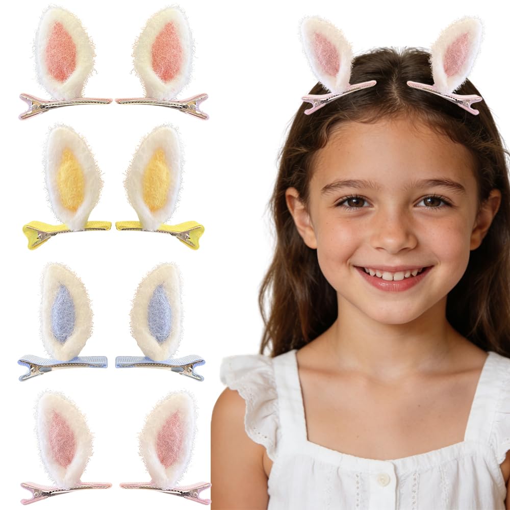 8pcs Bunny Ear Hair Clips For Women Plush Rabbit Hairpins Easter Bunny Hair Accessories For Girls Costume Party Supplies