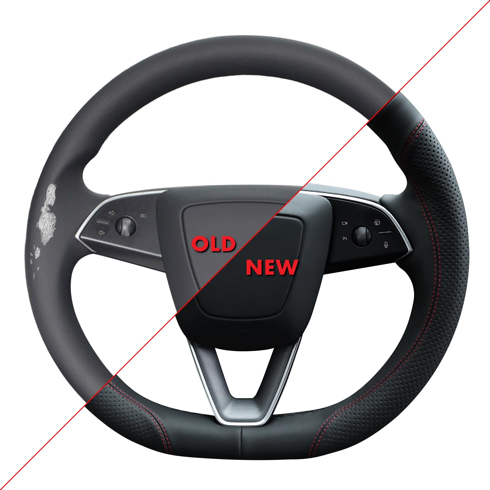 MEWANT Funda para volante de piel de microfibra auténtica de fácil costura de 30 minutos, compatible con Tesla Model 3 Highland 2023-2026 Model Y Juniper 2025-2026, compatible con calentador, ajuste