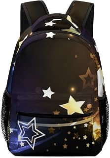 ColourLife Mochila escolar dourada com estrelas prateadas para laptop, bolsa de livros, para homens, mulheres e estudantes
