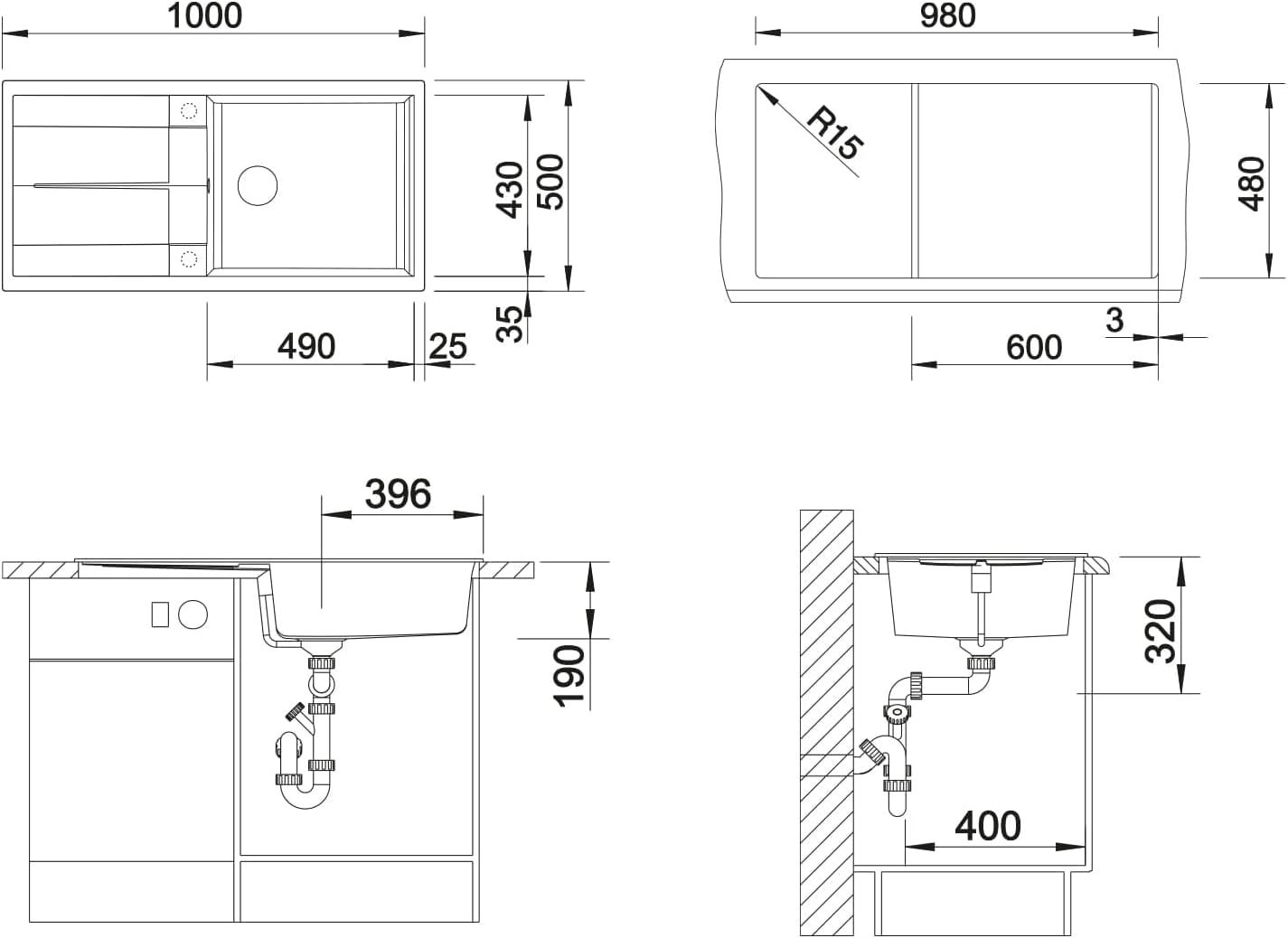 Illustrative image of an under-mount granite sink installation