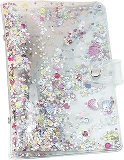 Tofficu Caso De Substituição Planejador Pessoal Scrapbook Fichário Mini Scrapbook Diário Fichário 3 Argolas Recarregável Transparente Lantejoulas Bloco De Notas Capa Bloco De Notas Concha