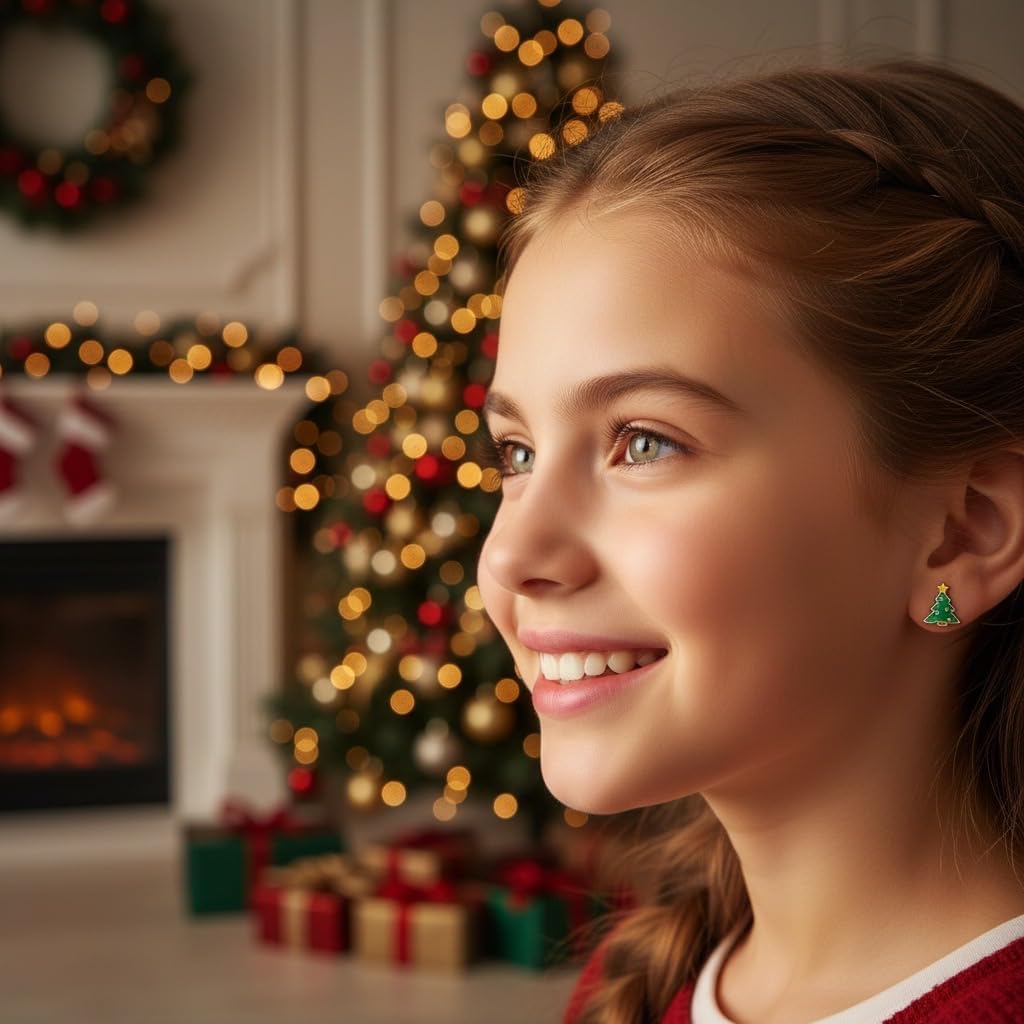 925 Sterling Silver Set of 3 Pairs Christmas Set Tree Santa Clause Snowman w/Scarf Stud Earrings (Nickel Free)