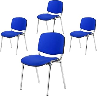 Topsit 4er Set Besucherstuhl Chrom, Bequemer Konferenzstuhl, stapelbar, mit gepolsterter Sitzfläche und Rückenlehne. (Blau)