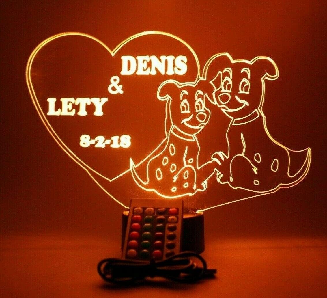 Dalmatians In Heart Night Light Up Table Lamp LED Personalized Couple Love Dogs - It's WOW, 16 Color Options With Remote, Free Engraved, Valentine's Day, Christmas, Birthday, Anniversary Gift