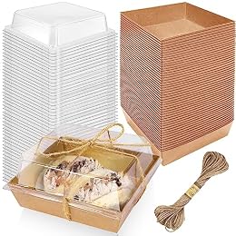 STRAYJO 50 Pack Paper Charcuterie Boxes with Clear Lids,4.3" Brown Square Cookie Containers,Oil-Proof Kraft Paper Dessert Boxes,Disposable Sandwich Boxes for Bakery,Cake(Brown)