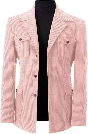 Mens Corduroy Jacket Blazer Single Breasted Sport Coat Formal Peaked Lapel Casual Business