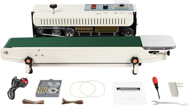 Automatic Sealing Machine FR-900, 500W 220V Continuous Horizontal Food Sealer Auto Impulse Sealer Constant Heat Plastic Bag Machine, 39.37ft/min Speed Food Grade Packing for Packaging and Sealing