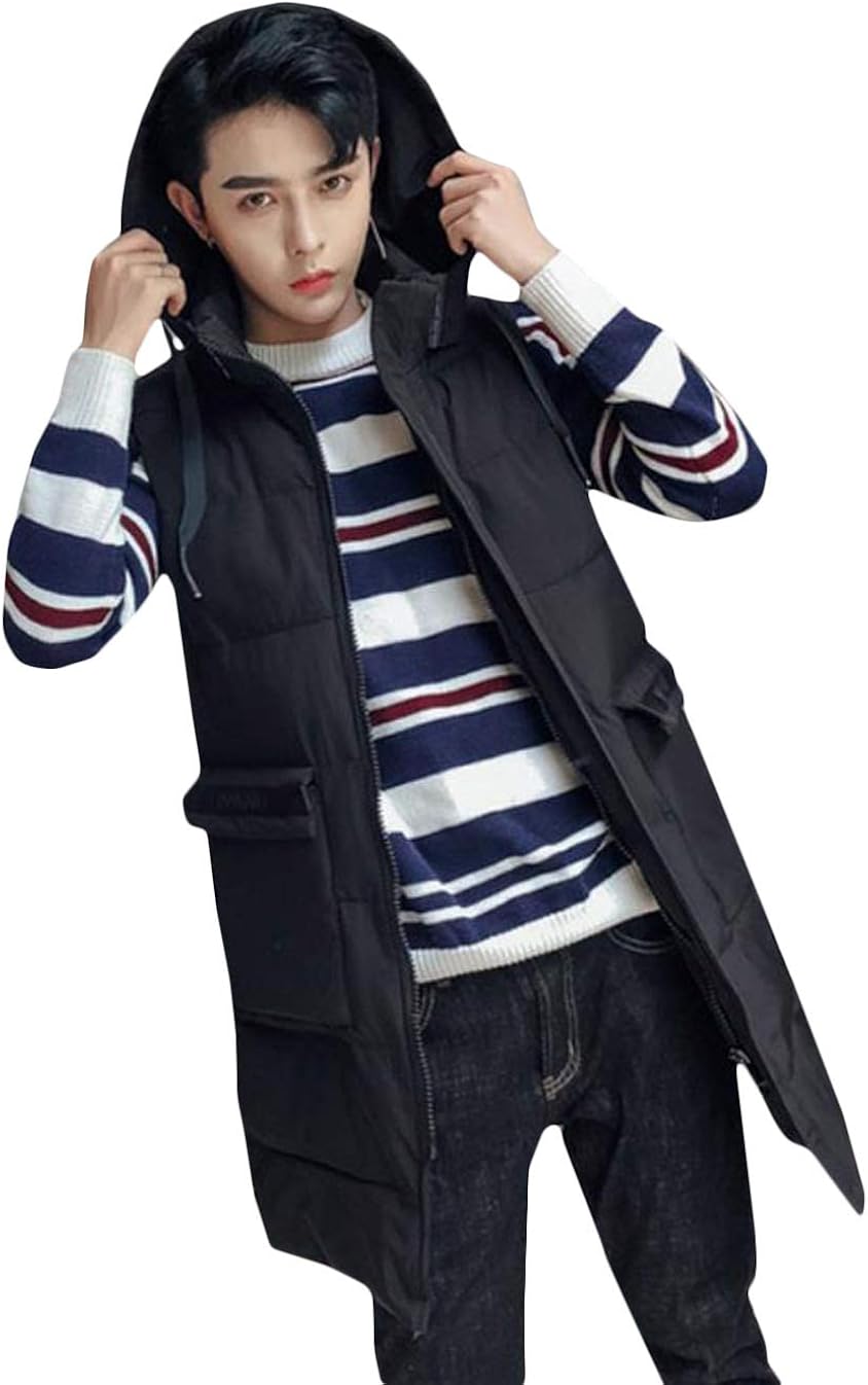 Bscoolメンズ ロングベスト ゆったり 売れ筋ランキング ダウンベスト フード付き 中綿ベスト 無地 ストリート系 メンズベスト 冬服 あったか カジュアル