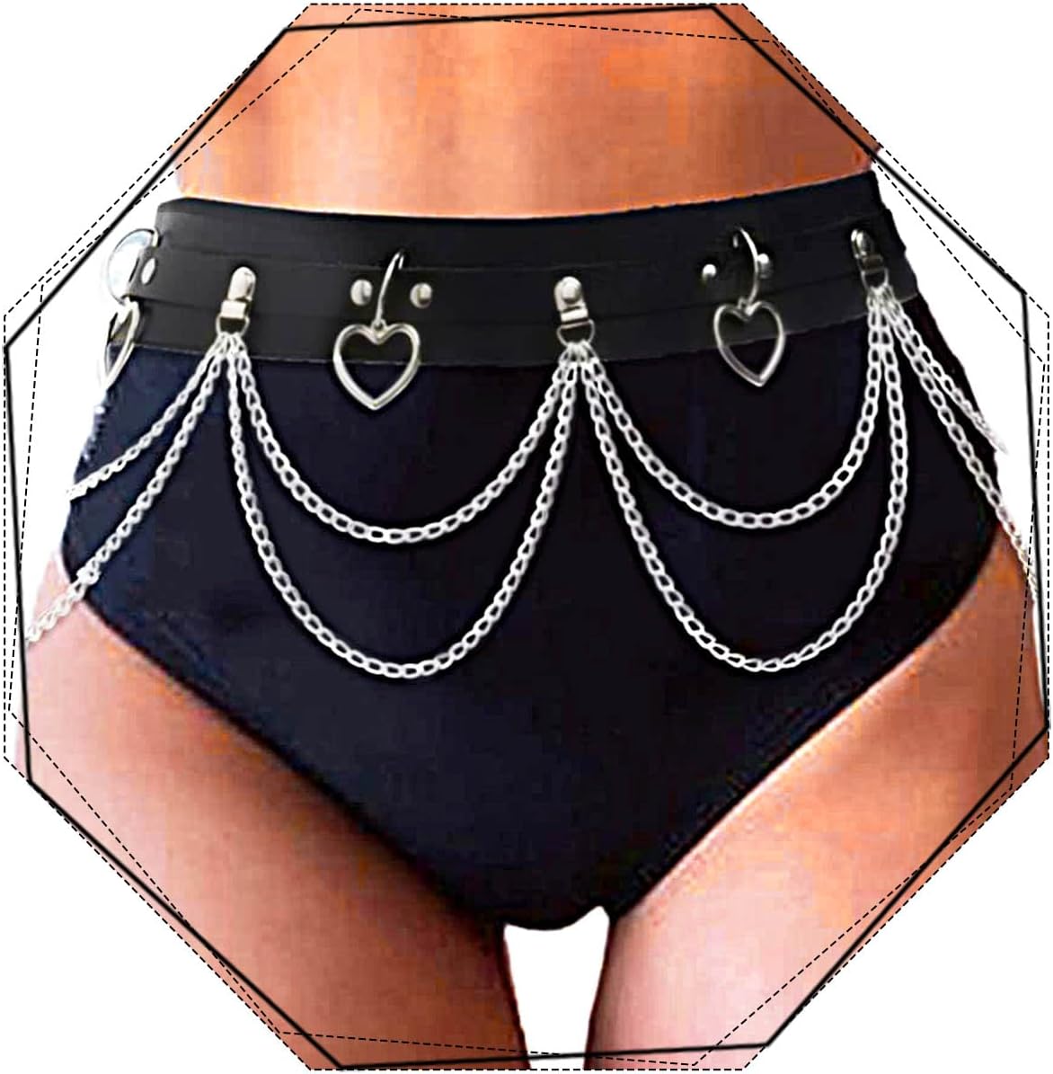 REETAN Waist Chain Belt Fashion Black Punk Leather Rave accessories for women