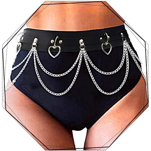 REETAN Waist Chain Belt Fashion Black Punk Leather Rave accessories for women - 1
