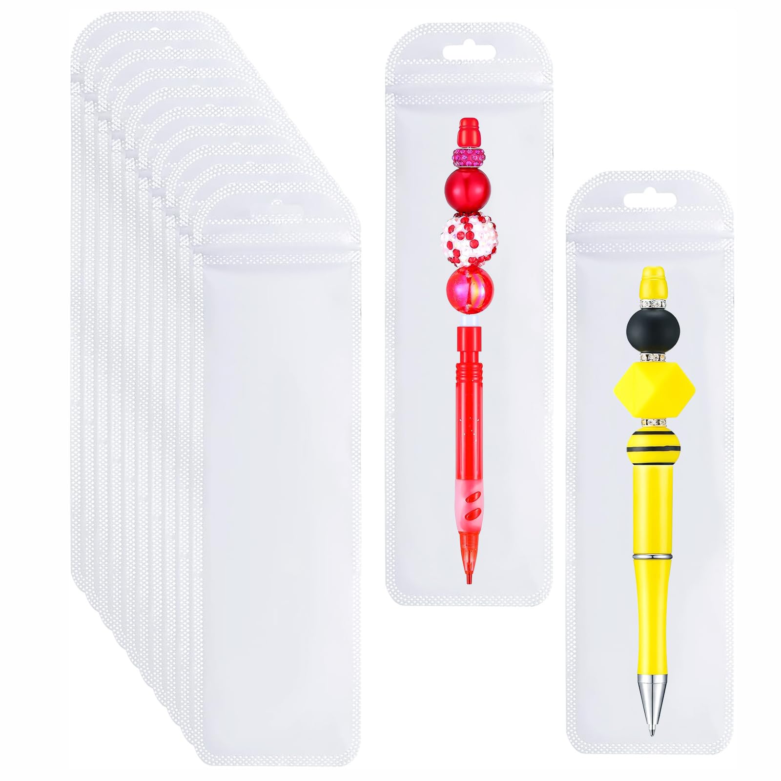 100Pack Resealable Beadable Pen Packaging Clear Pen Bags Great for Bead Pen Office Home Party Favor Food Storage Cookies Sample Jewelry Snack (