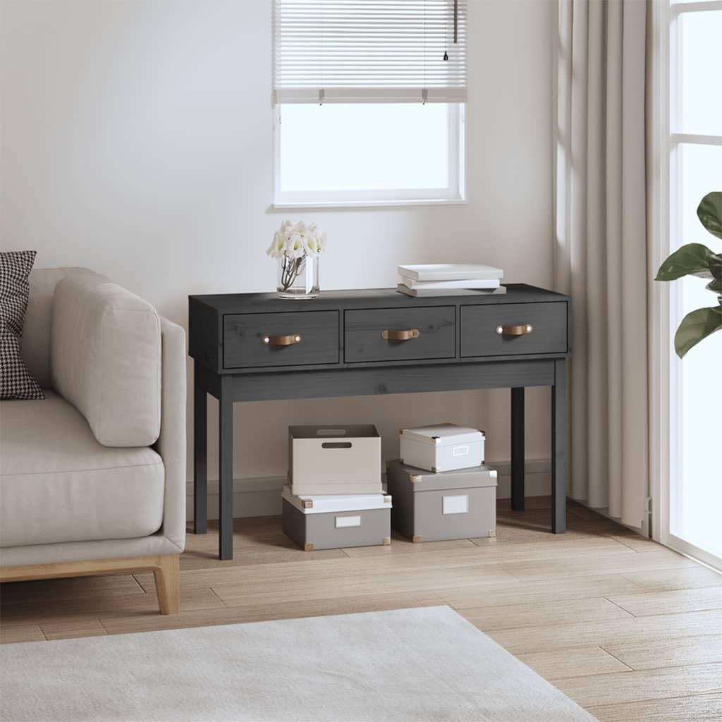 SXZenSpace Console Table Grey 114x40x75 cm Solid Pine Wood Hallway Sideboard with 3 Drawers Modern Slim Storage Desk for Living Room Entryway Hall Bedroom