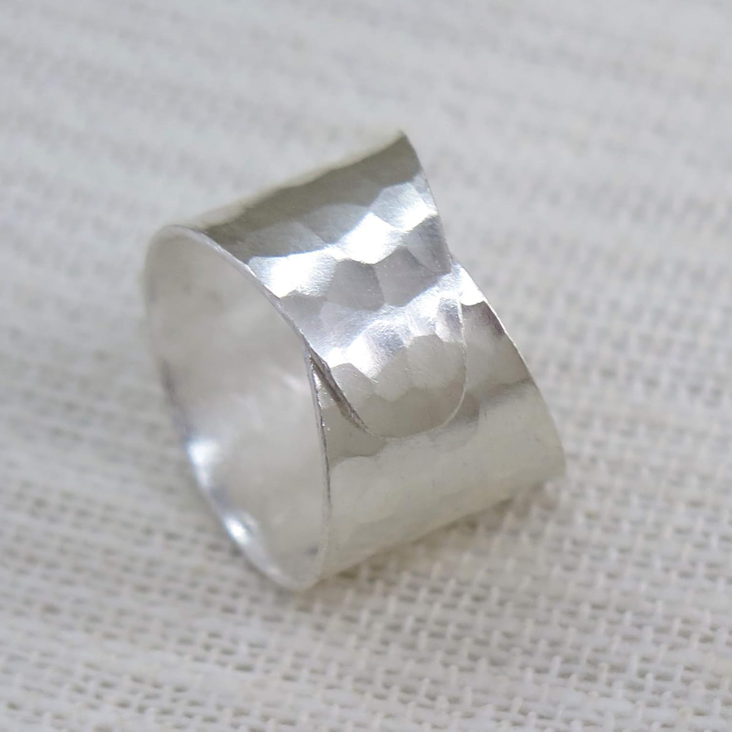 Hammered Sterling Silver Handmade Wide Band Ring, Classic Shiny Finish Flat Wrap Band, Adjustable to Sizes 6-12, Can fit Also as Thumb ring, Gift for Her - Image 9