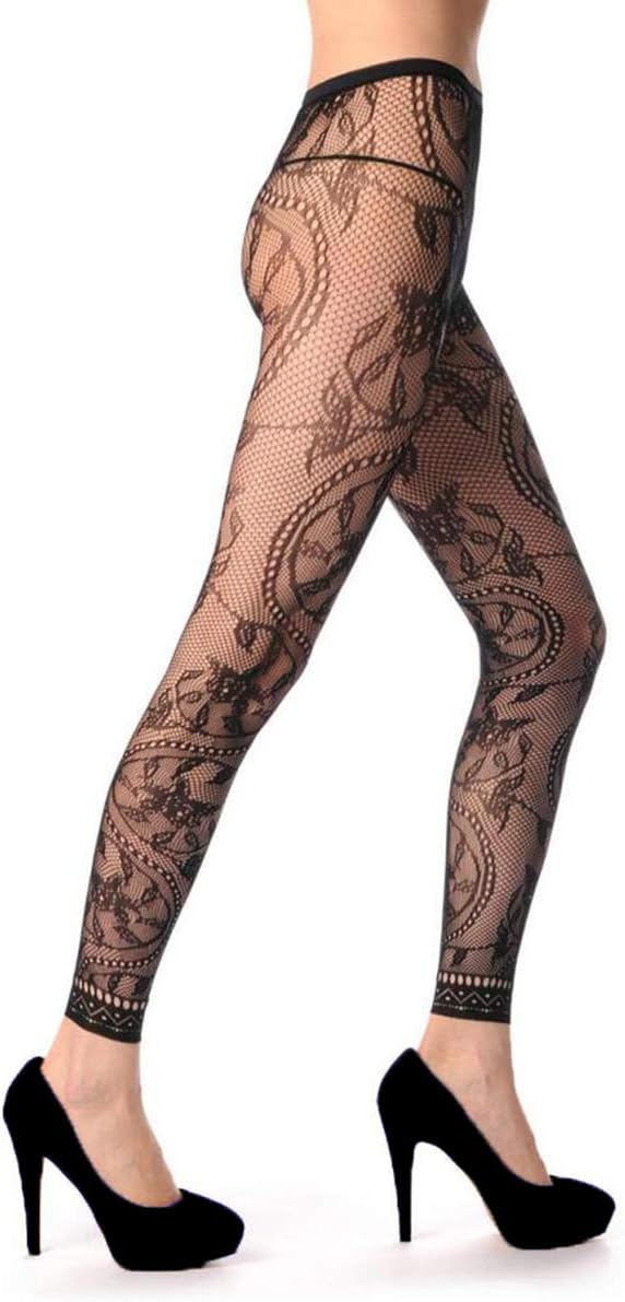 Women High Waist Fishnet Footless Leggings Flower Pattern Footless Tights