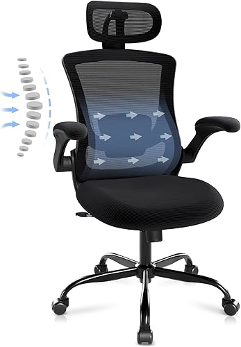 COLAMY Silla ergonómica de oficina de malla con respaldo alto y reposacabezas ajustables y soporte lumbar, silla giratoria para computadora con