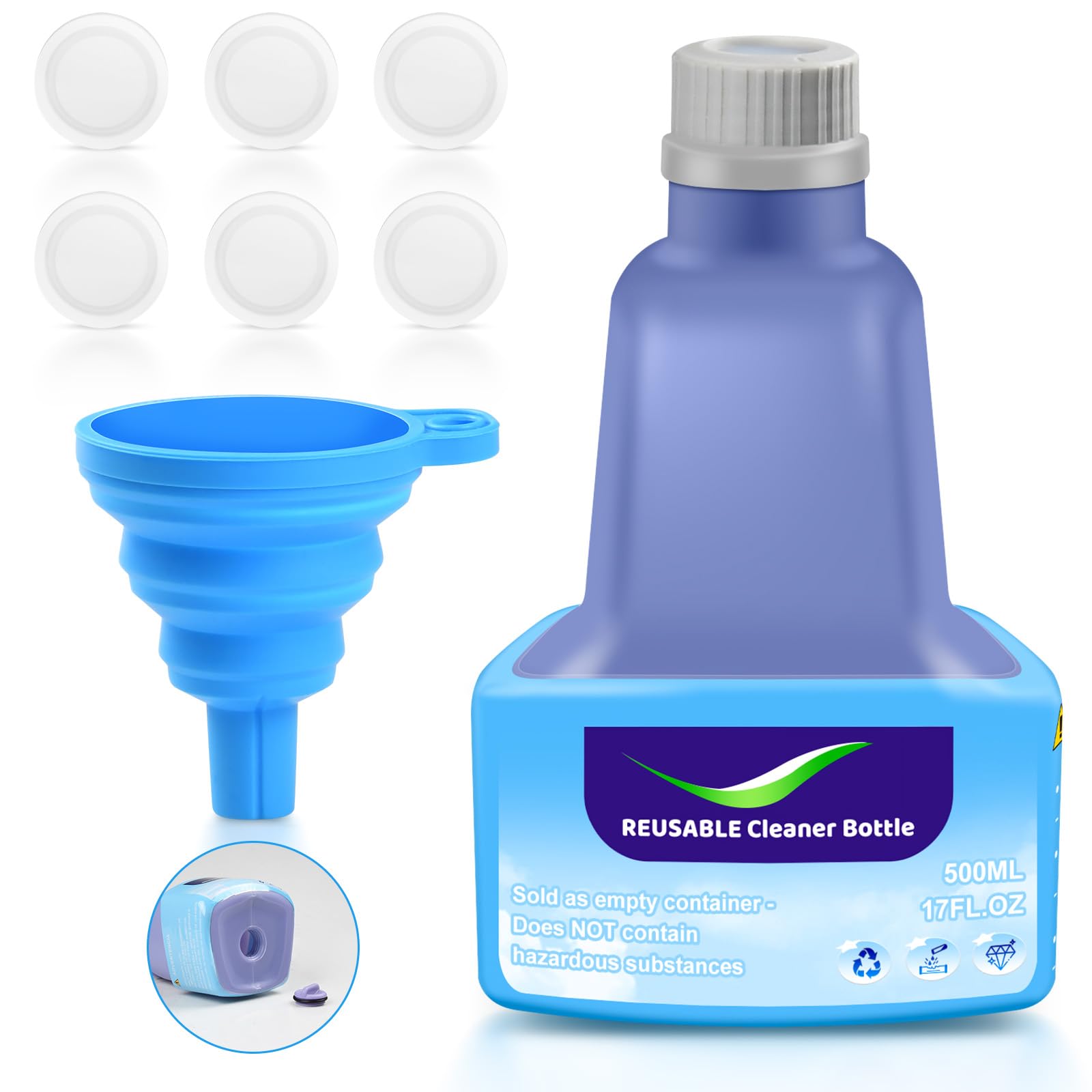 Flacone di ricambio da 500 ml per Flash® Power Spray Mop™, ricaricabile, senza perdite, in HDPE, con 6 cuscinetti sigillanti e 1 imbuto pieghevole