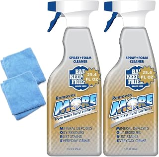 Household Cleaning Kit – Includes 2 Bar-Keepers-Friend More Spray and Foam Cleaner, 25.4oz Hard Water Stain Remover + 2 Microfiber Towel - Cleans Dirt from Hard Surfaces