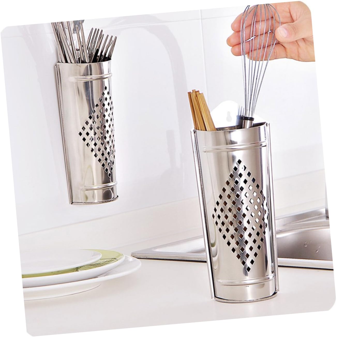 ABOOFAN Stainless Steel Cutlery Holder Utensil Drying Rack Draining Holes for Kitchen Chopsticks Knives Spoons