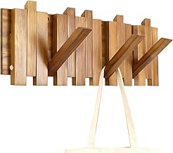 Wooden Folding Hooks, Wall Mounted Coat Rack, Modern Design Coat Rack, Wooden Shelf with 8 Hooks, Suitable for Hallways, Bathrooms and Bedrooms (42.5 x 16 x 2.5 cm)