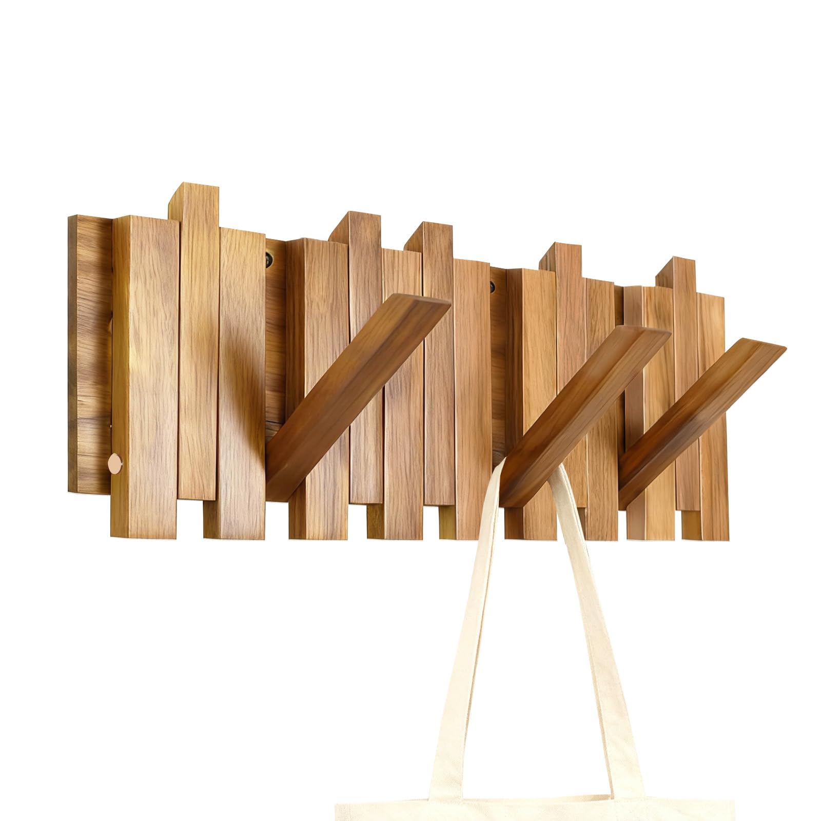 Crochets Pliables En Bois, Porte-Manteau Mural En Bois, Porte-Manteau Design Moderne, Étagère en boi avec 8 crochets, Convient Aux Couloirs, Salles De Bains Et Chambres (42,5 X 16 X 2,5 cm)