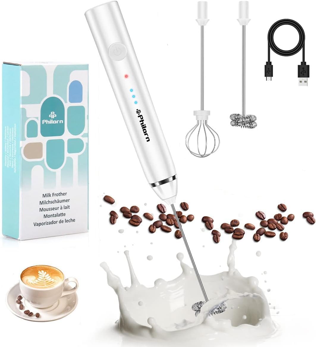 PHILORN Milk Frother Electric, Double Whisk Handheld Milk Frother, 3