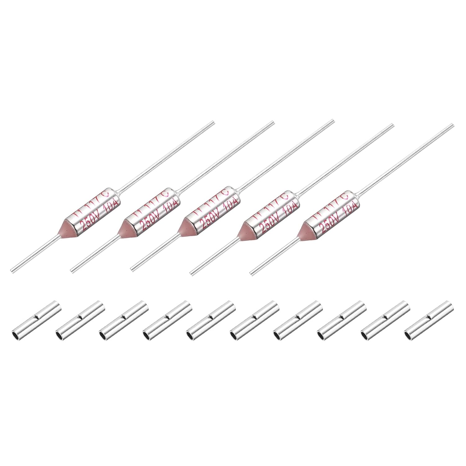 MECCANIXITY 5 Pcs Metal Temperature Thermal Fuse SF117 117C 242.6F 10A 250V Cutoff Thermal Fuse with 10 Pcs BN1.25 Bare Terminal Butt Connector
