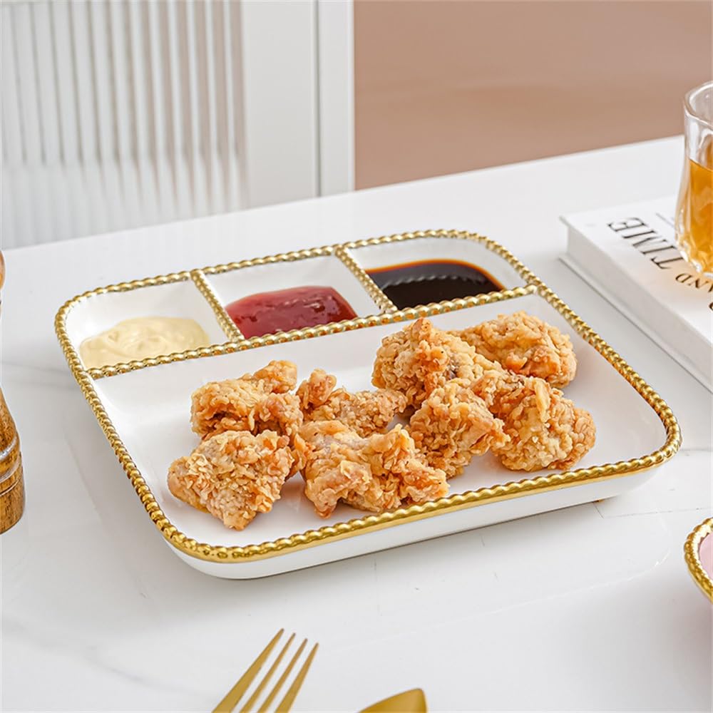 Assiettes compartimentées, Assiette Petit-déjeuner, Assiette Occidentale, Assiette compartimentée en céramique, Assiettes à dîner compartimentées (Blanches 23,5