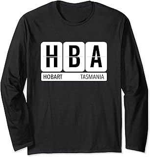 HBA Hobart Tasmania AU Travel Souvenir Traveler Black Text Long Sleeve T-Shirt