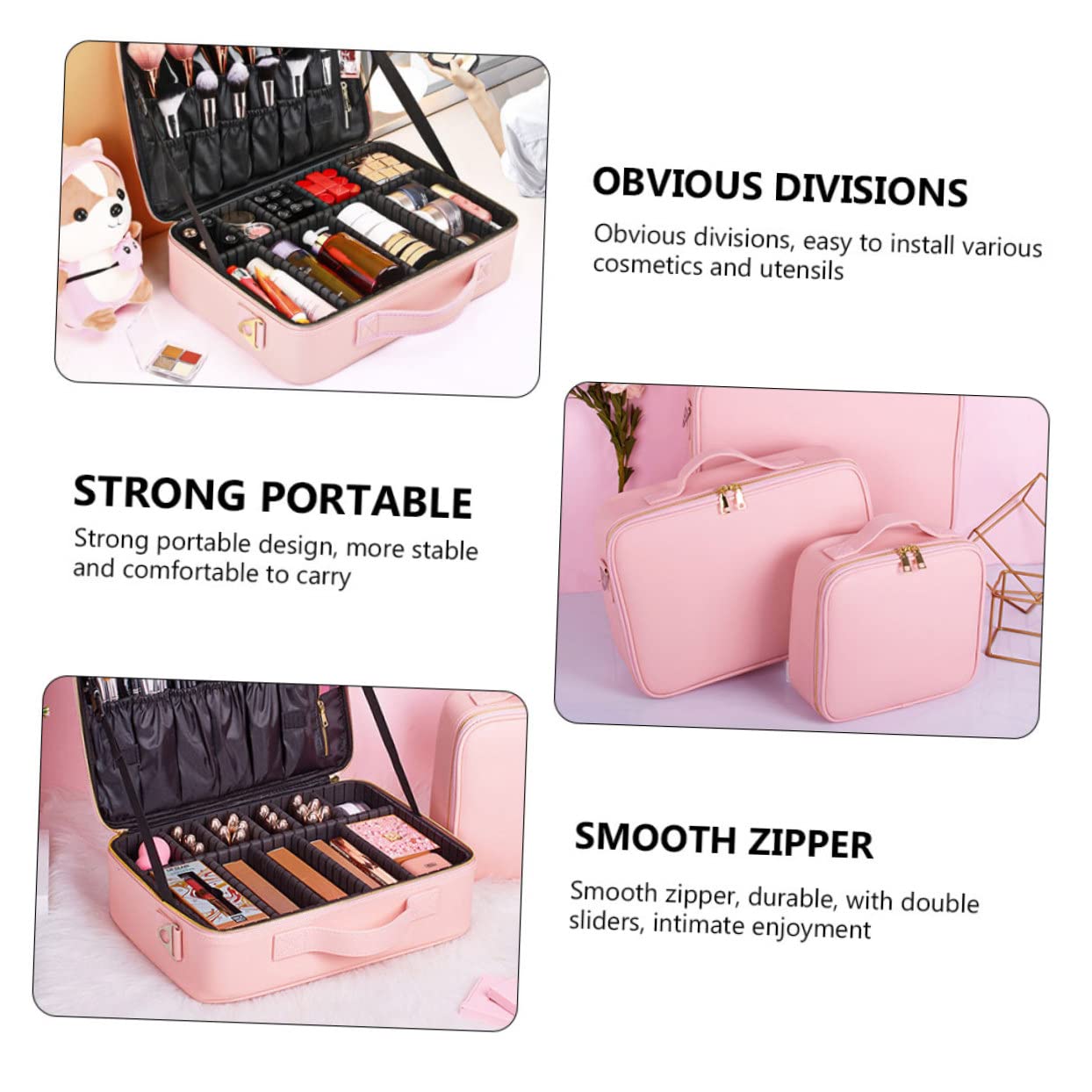Kosmetiktasche mit Verstellbaren Fächern und Reißverschluss Kosmetikbeutel für Make-up und Beauty-zubehör Großes Aufbewahrungsetui für Reisen und Zuhause